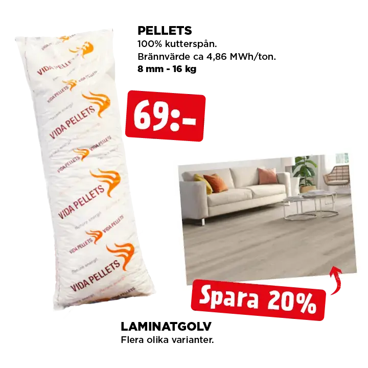Kampanjpris på pellets och laminatgolv