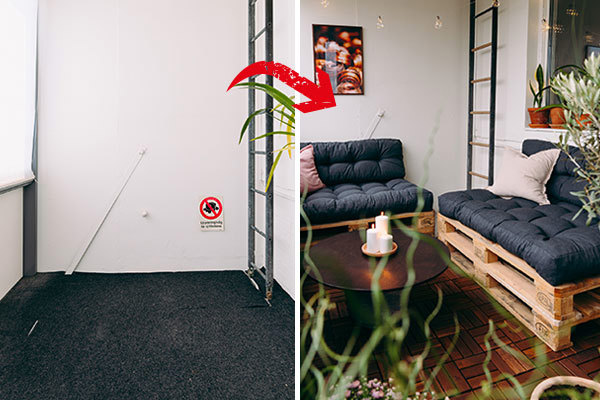 Före- och efterbild balkongstyling